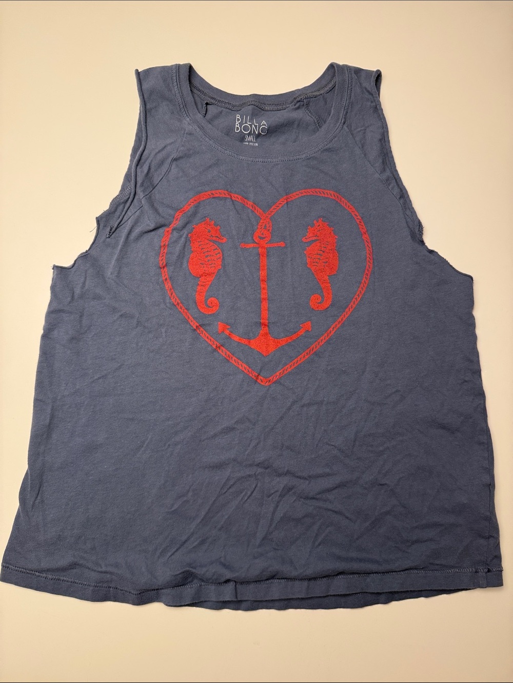 Billabong Navy Tank Top with Red Seahorse Anchor Heart